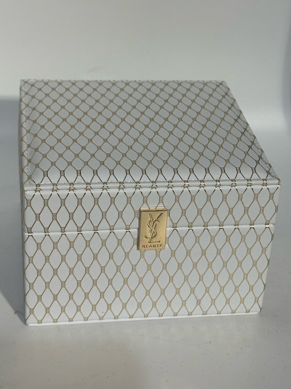 Yves Saint Laurent White and Gold Lattice vanity box
